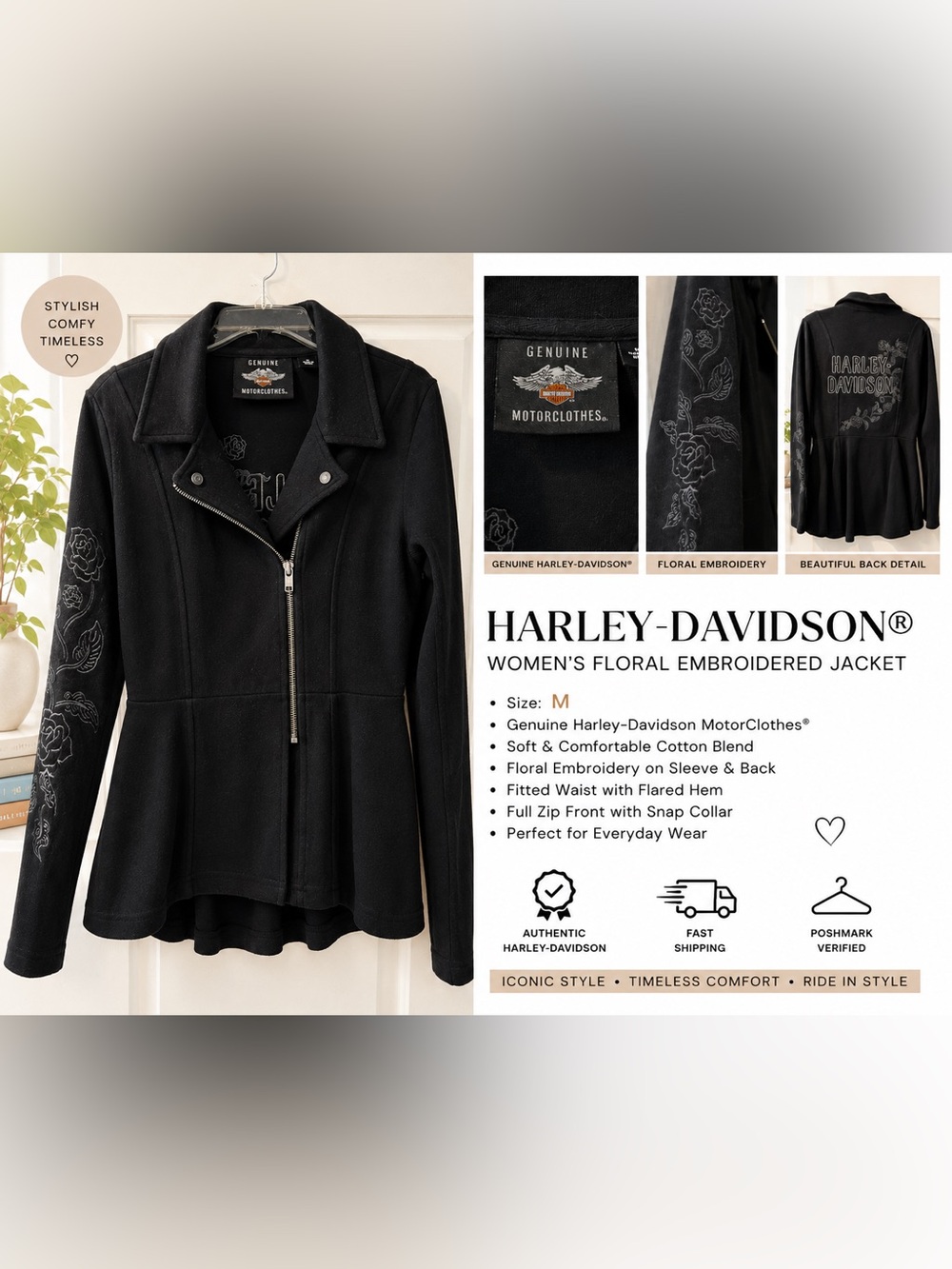 Harley-Davidson Women's Black Floral Embroidered Zip Jacket